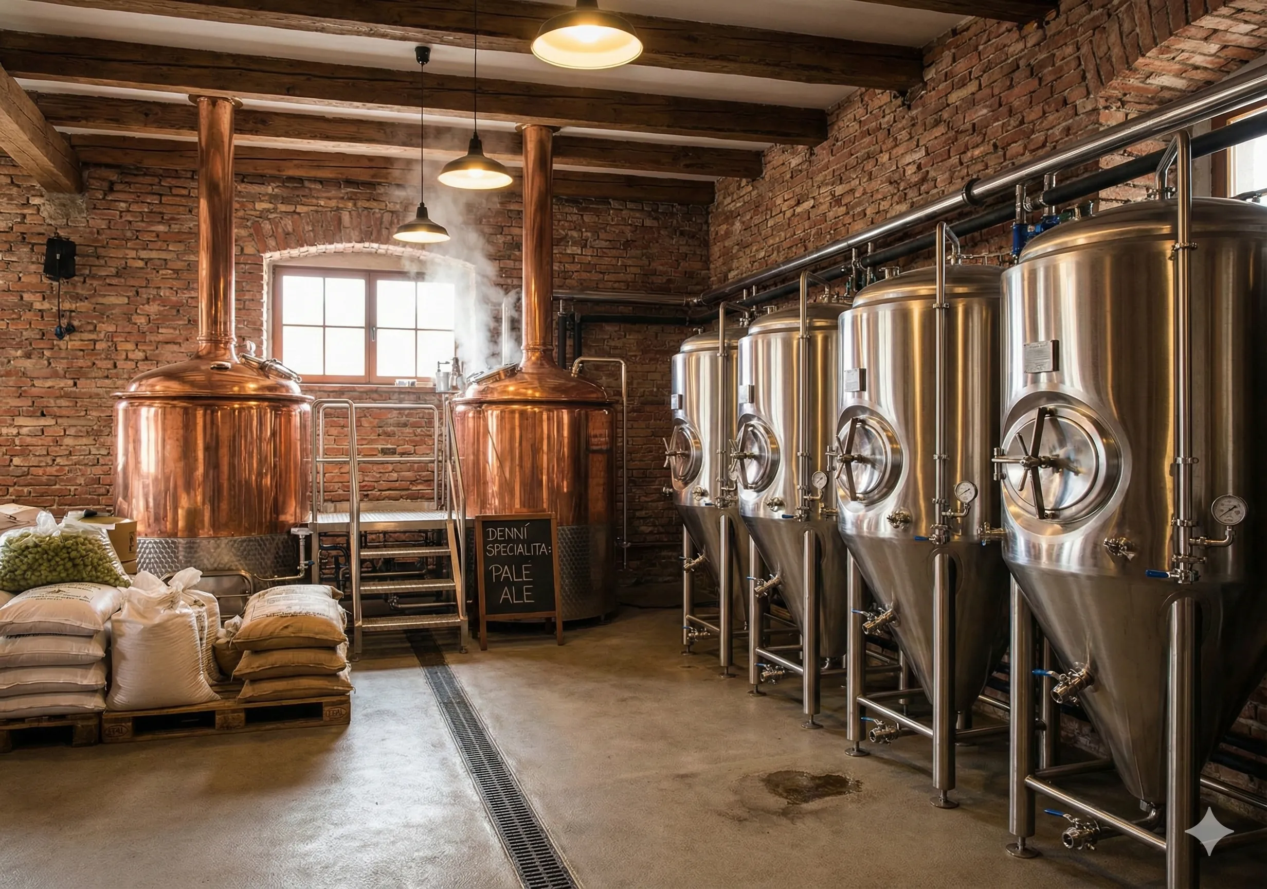 Nerezové pivovarské zařízení v minipivovaru